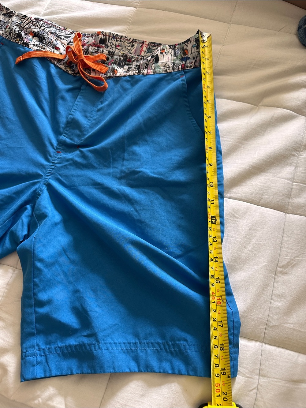 Robert Graham Bright Blue Swim Board Shorts with Printed Waistband